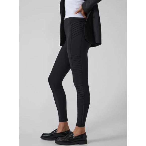 Athleta S black Delancey Moto Tight legging pant zipper dressy hairdresser MUA